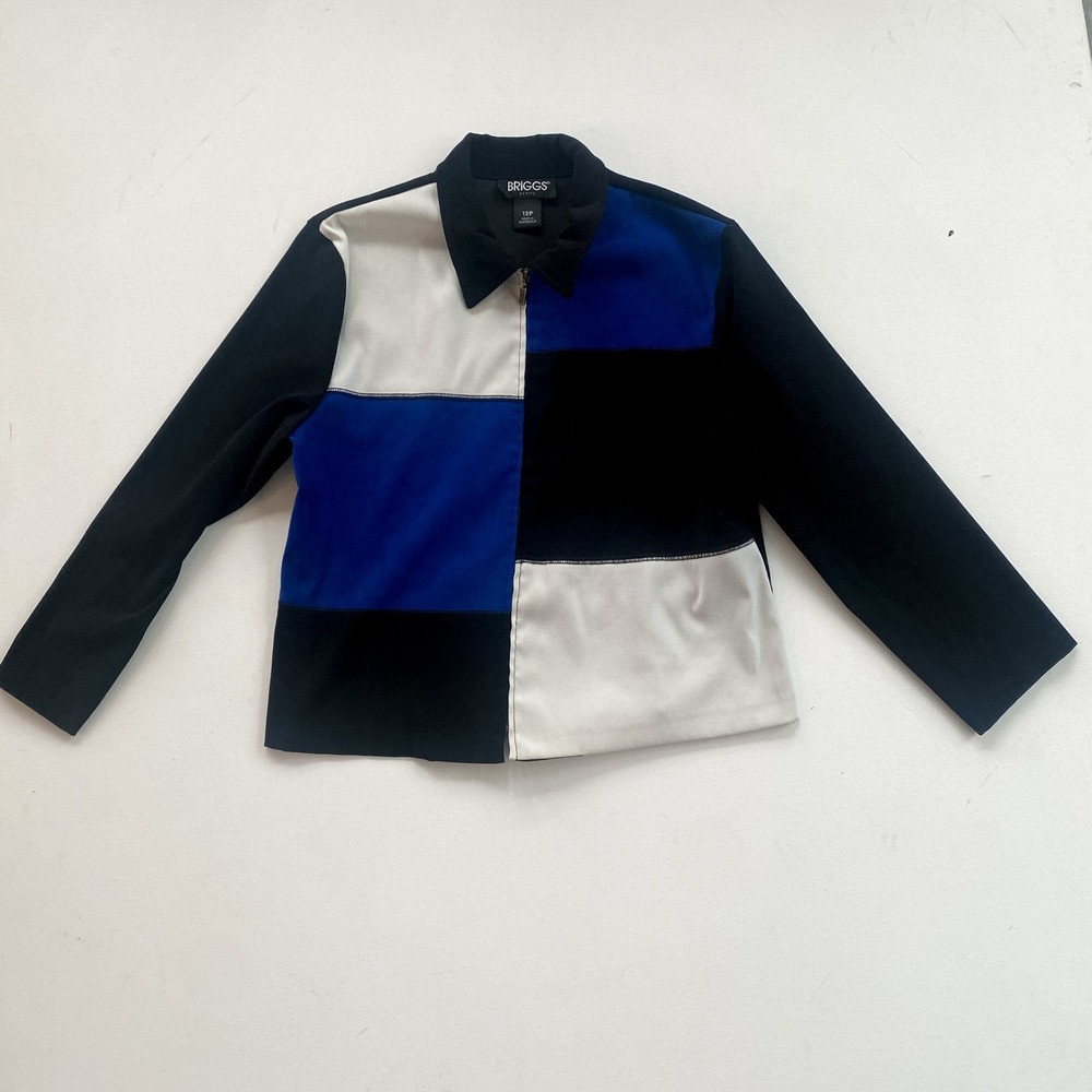Briggs Petite Vintage Retro 80s Color Block Blue White Black Jacket 12‎ p